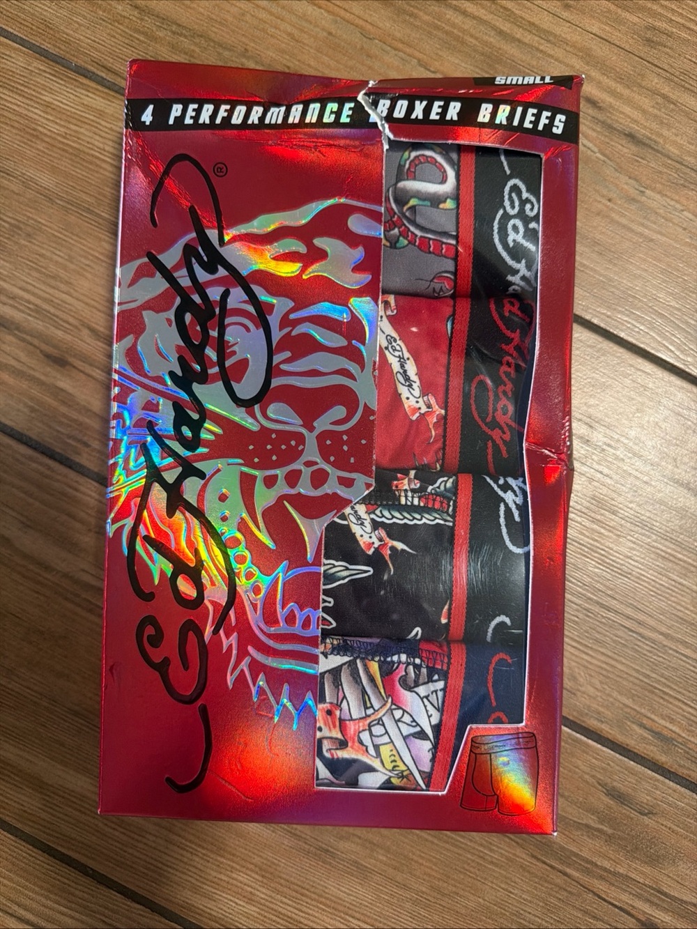 Ed Hardy Red Holographic Performance Briefs - Signature Graphic